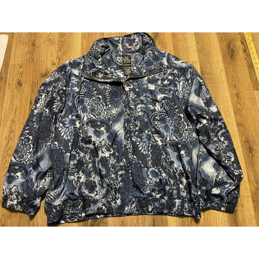 Active Studio Jacket, Women's Size XL, Blue, Floral, Long Sleeve, 1/4 Zip